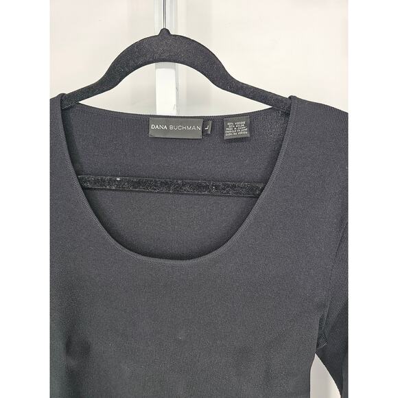 Dana Buchman Women's Black Viscose Blend Scoop-Neck Long Sleeve Blouse Size L - Picture 3 of 4
